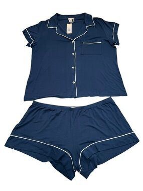 NEW Eberjey Gisele Tencel Modal Shortie Short Pajama Set in Navy Size XL